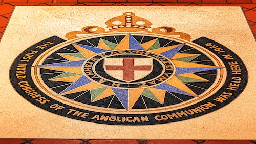 Commemorative terrazzo seal in the floor of the Nave