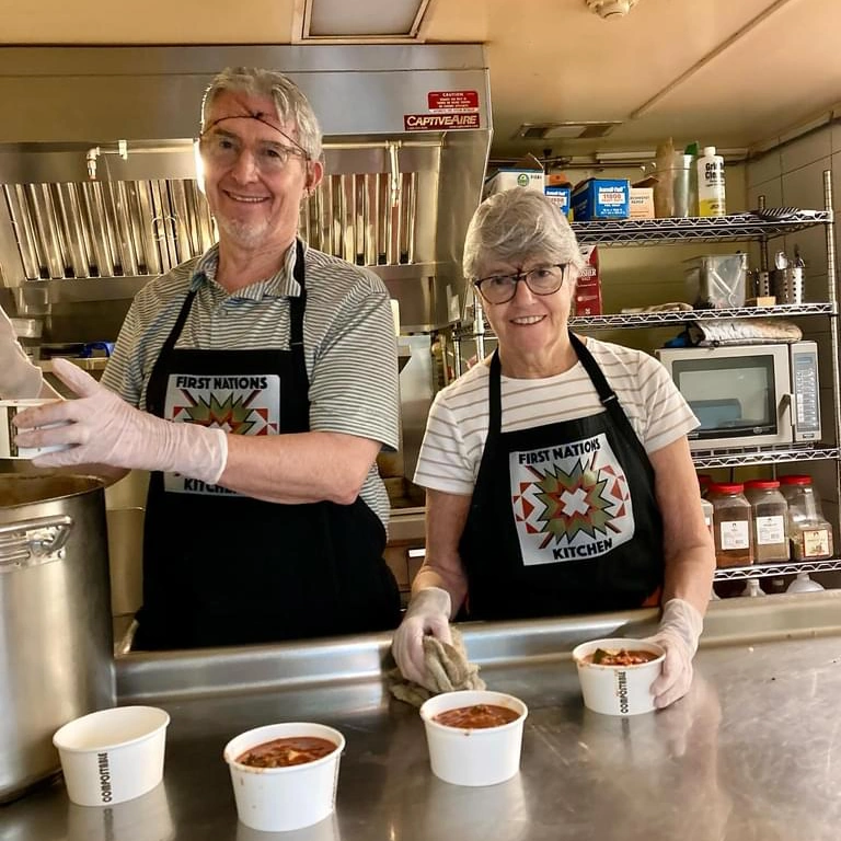 Man woman volunteering