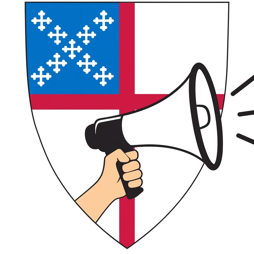 Episcopal Church shield and bullhorn